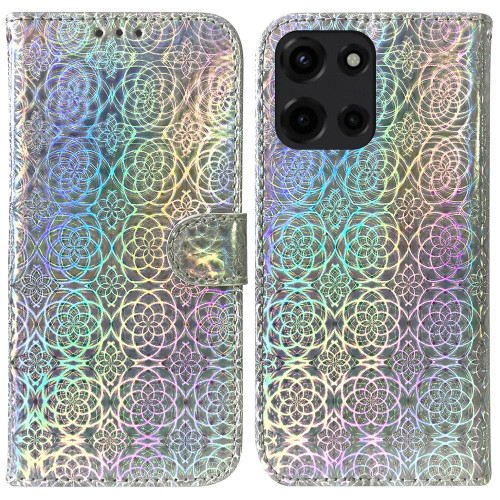 Moto G 2025 Colorful Magnetic Buckle Leather Phone Case - Silver